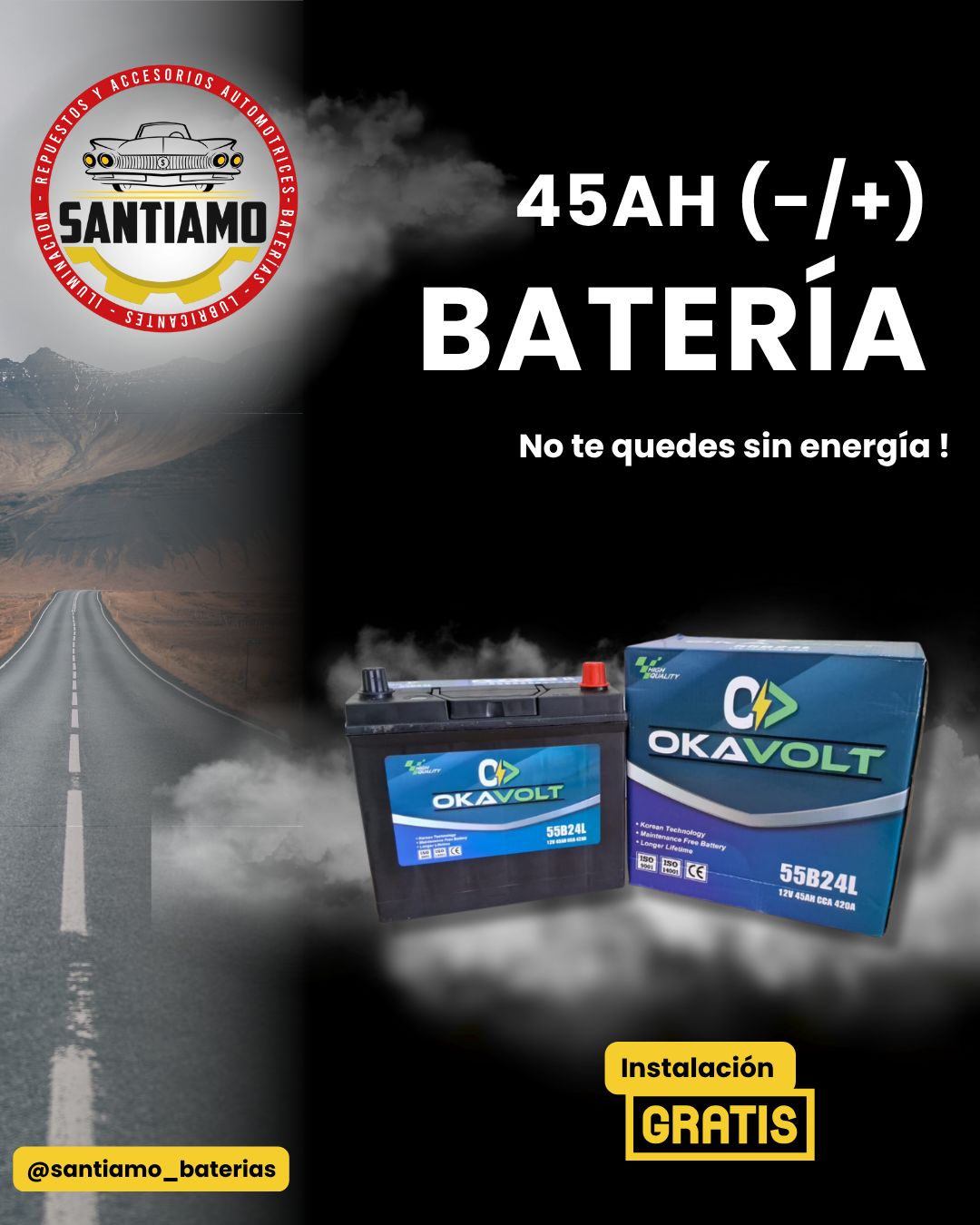 Batería Okavolt 45AH (-/+) 420cca 55B24L