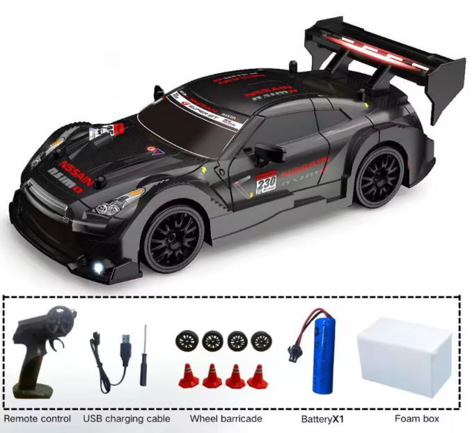 Auto a control remoto Drift-deportivo Nissan GTR negro