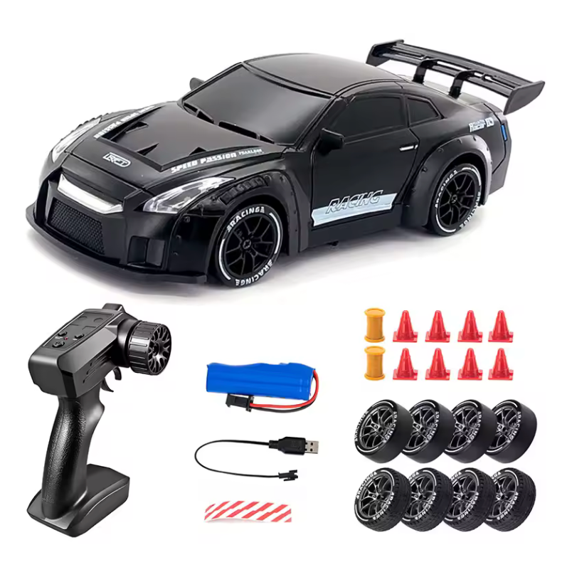 Auto a control remoto Nissan GT Negro a escala alta velocidad