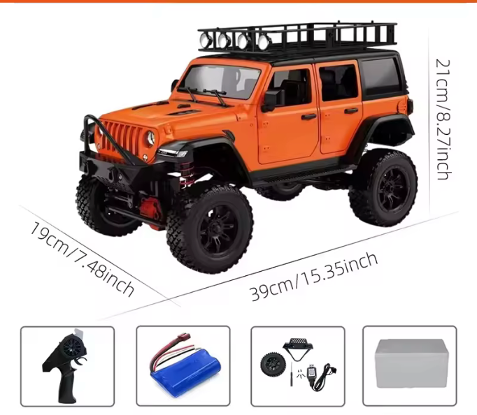 Auto RC Jeep Wrangler Naranjo a escala 1:12 con control remoto 2.4G