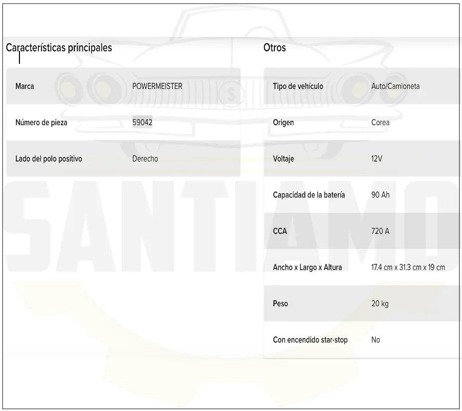 Batería Powermeister 90Ah 720CCA MF 59042 | Proveedor Oficial Gildemeister