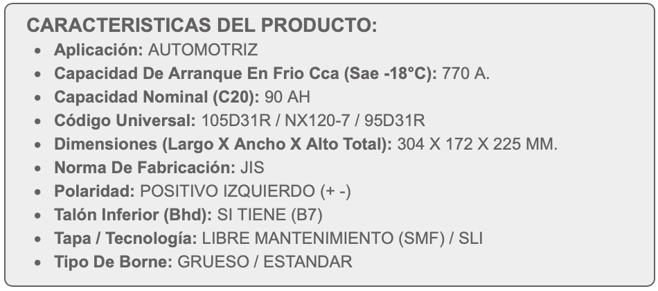 Batería Rocket 90Ah 770CCA 95D31R | Alto Rendimiento