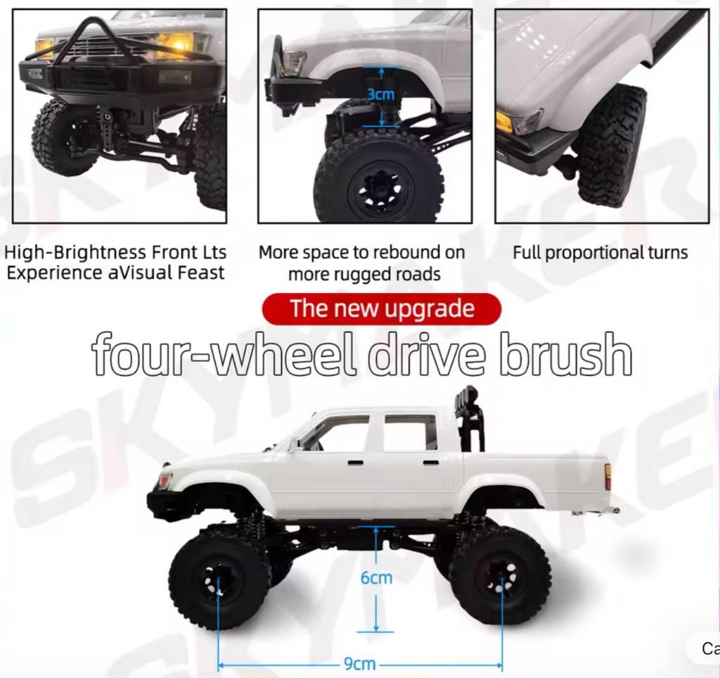 Auto RC Toyota Hilux 1:16 4WD 2.4G — Rojo y Blanco