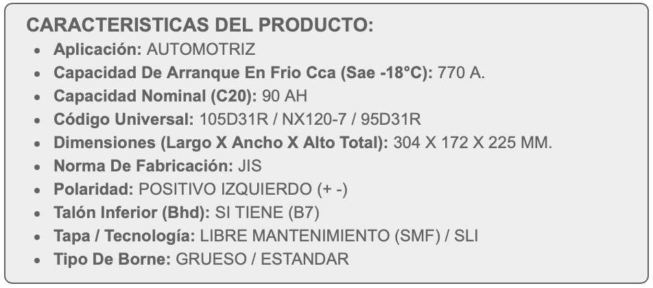 Batería Rocket SMF 90Ah 770CCA 95D31R (+/-)