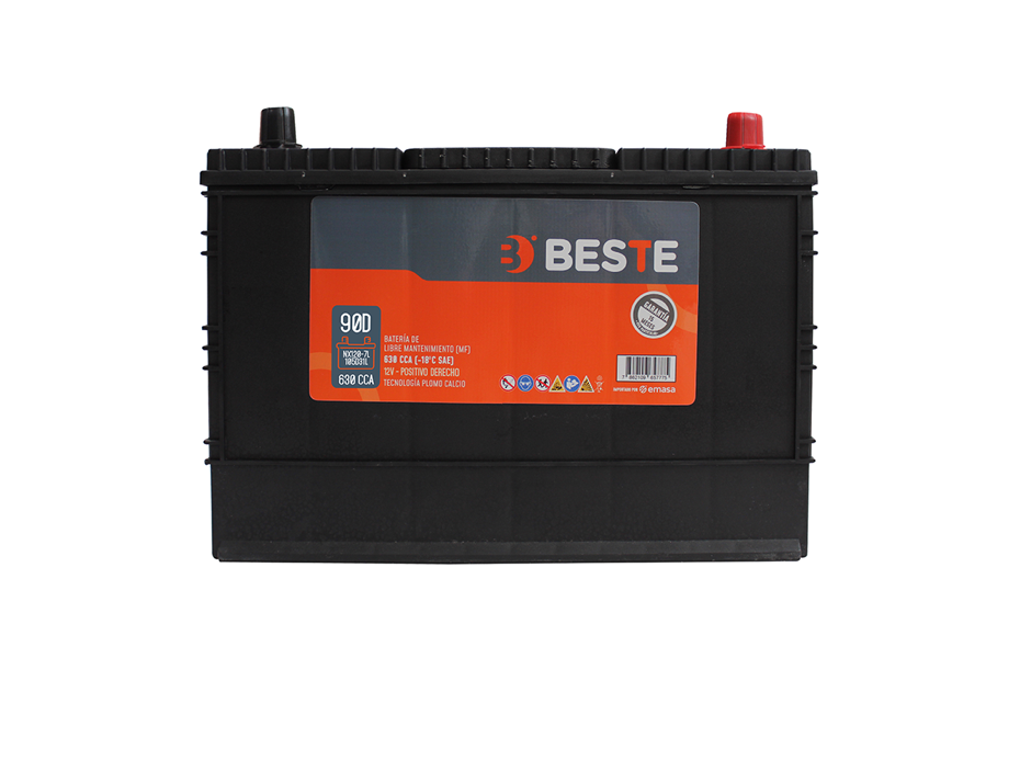 Batería BESTE 90Ah 630CCA MF NX120-7L | Positivo Derecho | Libre de Mantenimiento