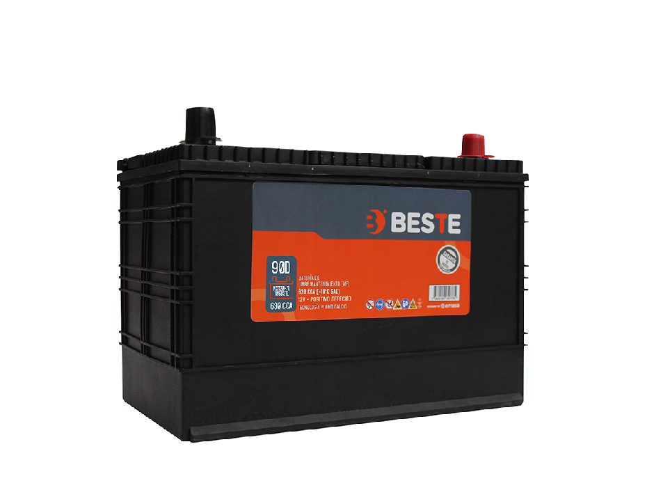Batería BESTE 90Ah 630CCA MF NX120-7L | Positivo Derecho | Libre de Mantenimiento