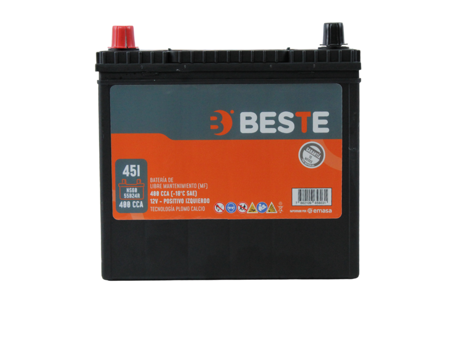 Batería BESTE 45AH 400CCA MF NS60 – Libre de Mantenimiento