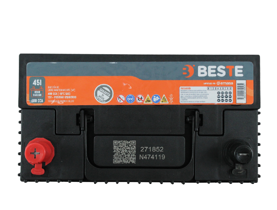 Batería BESTE 45AH 400CCA MF NS60 – Libre de Mantenimiento