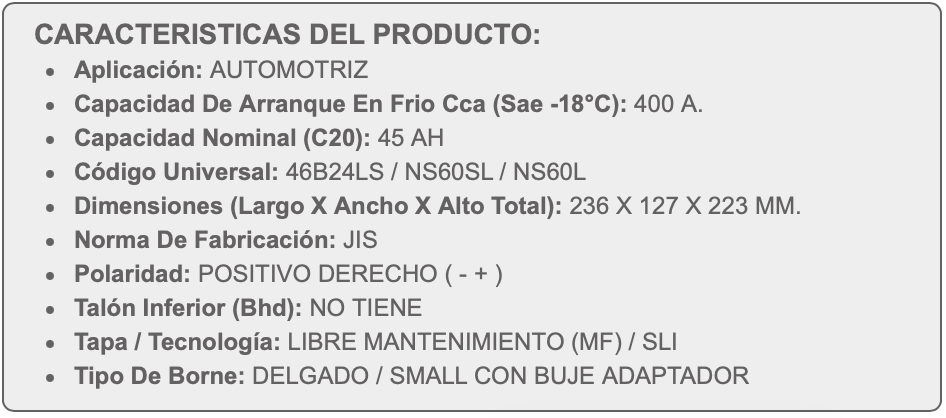 Batería BESTE 45AH 400CCA MF NS60L – Libre de Mantenimiento