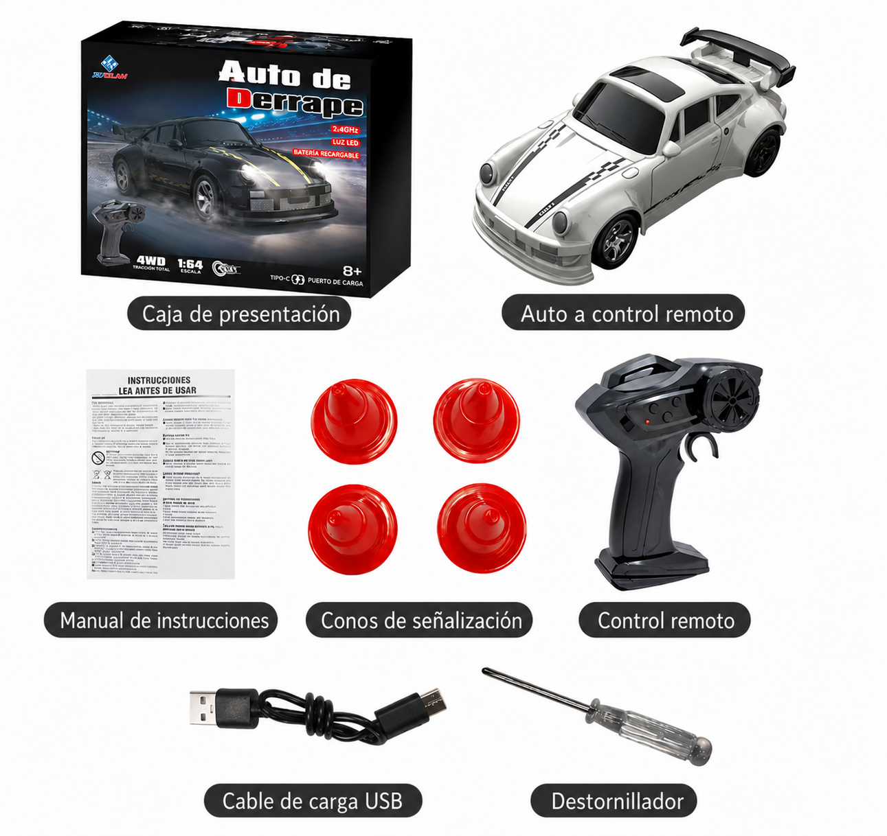 Auto de Carreras RC 1:64 – Control Remoto 4 Ruedas Escala Real