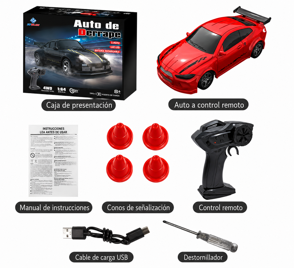 Auto de Carreras RC 1:64 – Control Remoto 4 Ruedas Escala Real