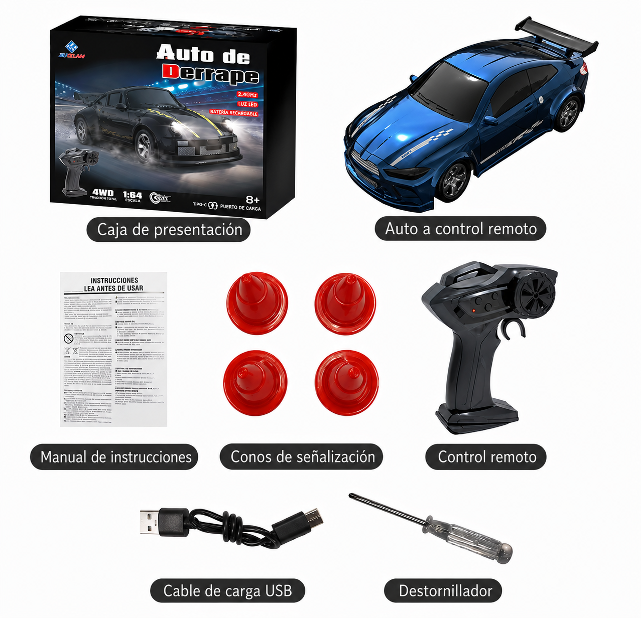 Auto de Carreras RC 1:64 – Control Remoto 4 Ruedas Escala Real