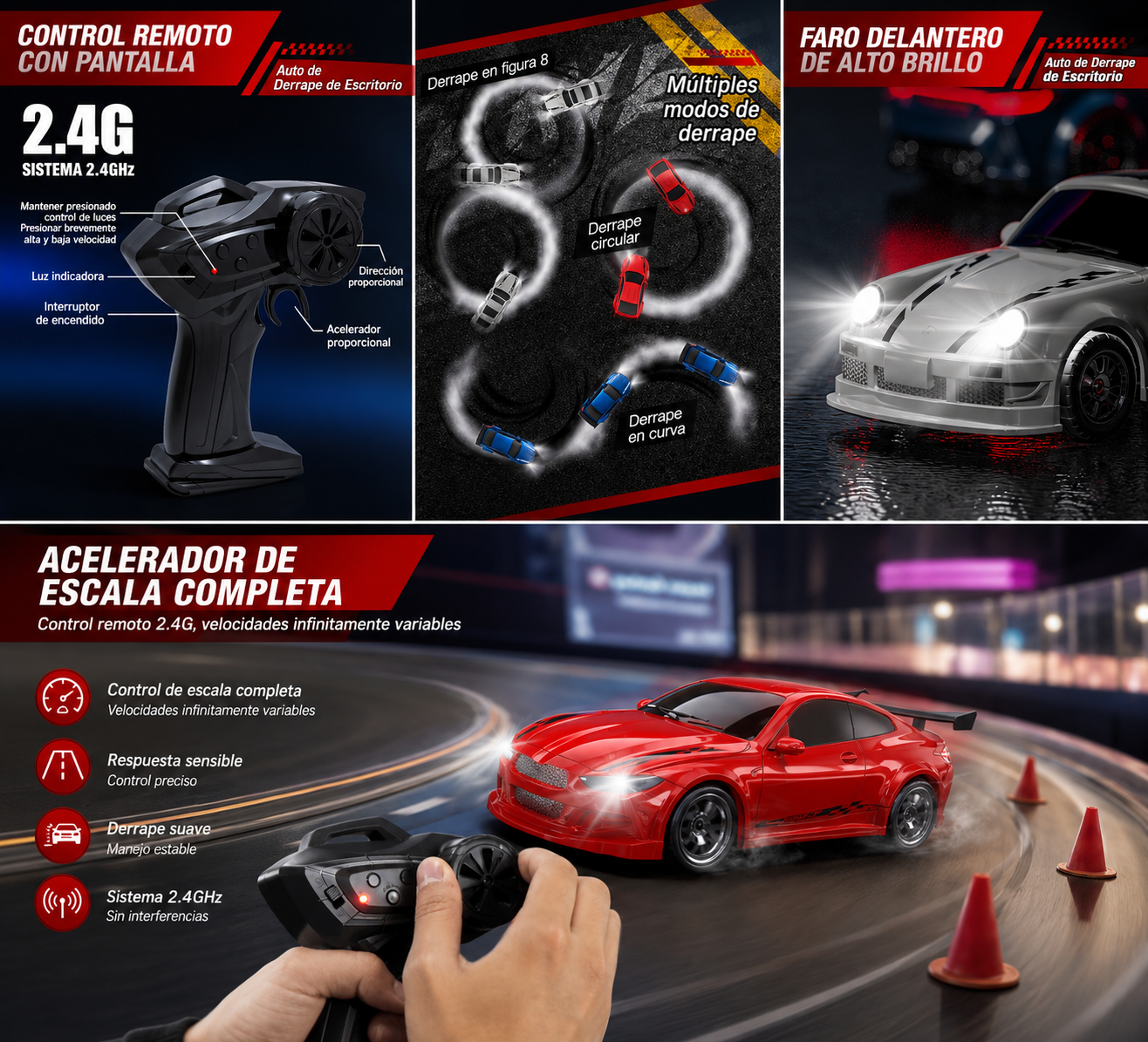 Auto de Carreras RC 1:64 – Control Remoto 4 Ruedas Escala Real
