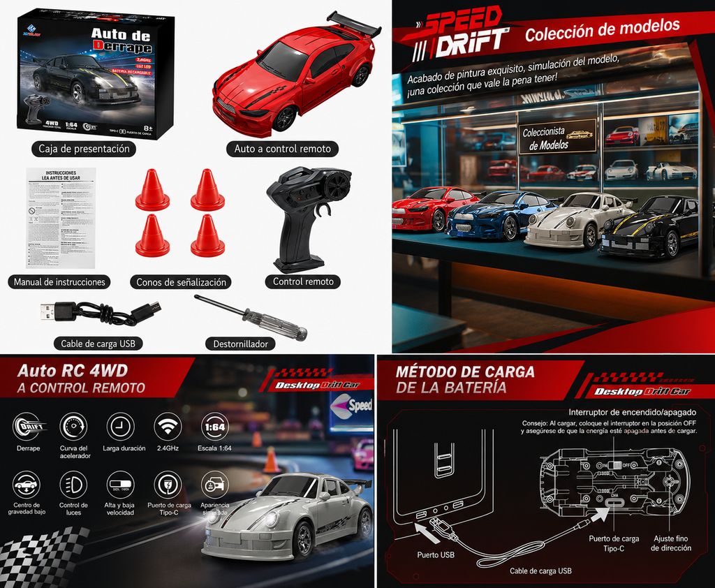 Auto de Carreras RC 1:64 – Control Remoto 4 Ruedas Escala Real