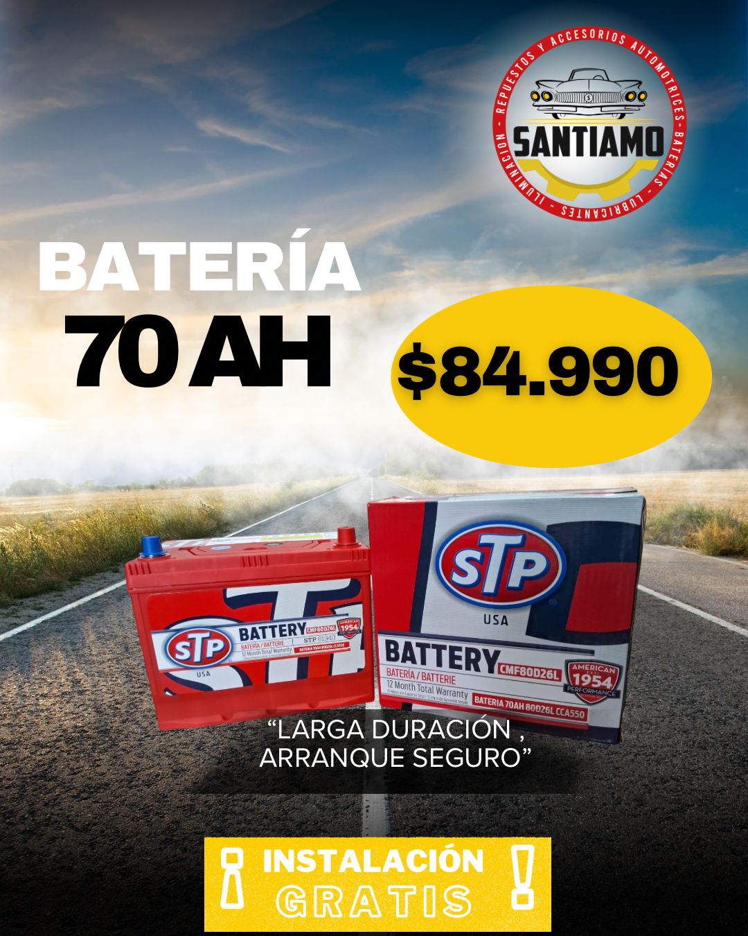 Batería STP 70AH(-/+) 550cca 80D26L