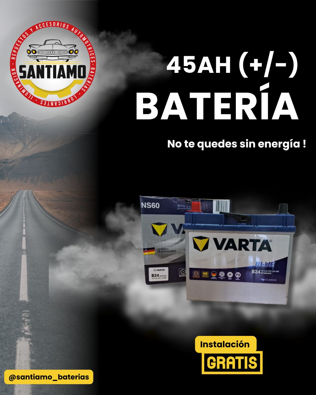 Batería Varta 45AH (+/-) Borne Grueso 410cca MF55B24RS