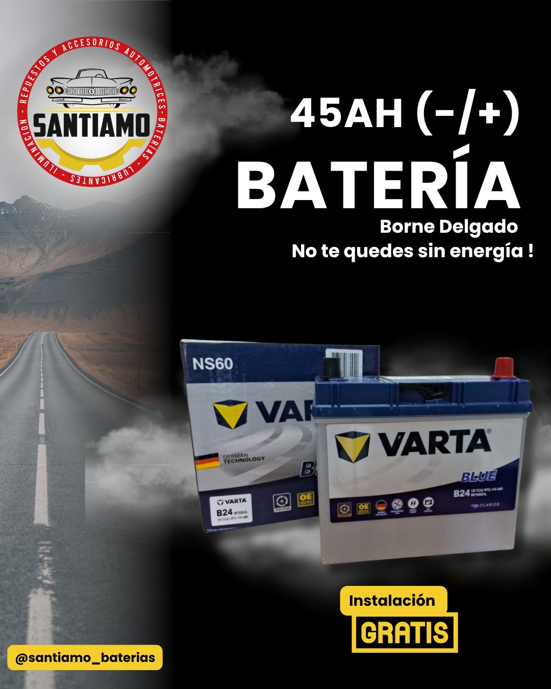 Batería Varta 45AH(-/+) borne grueso 410cca MF55B24LS
