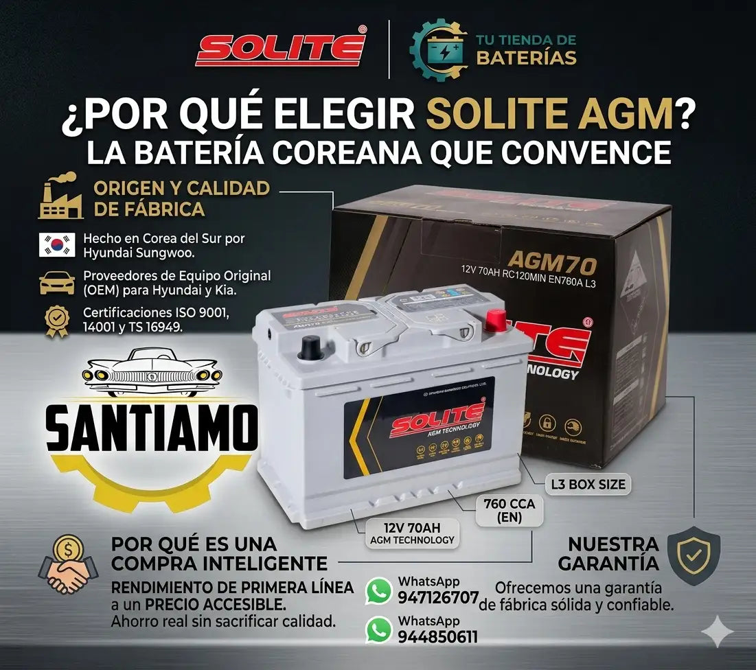 Batería Solite AGM 70Ah 760CCA Start-Stop